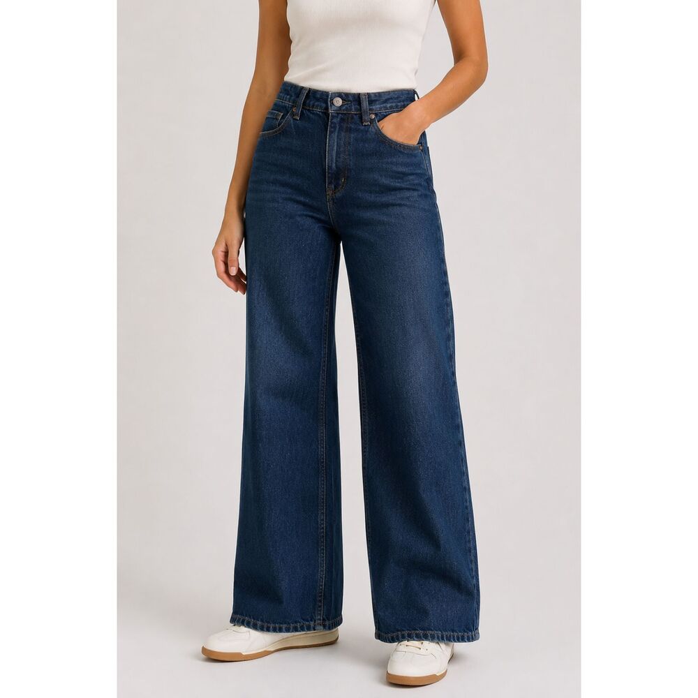 Amazon Essentials High Rise Wide Leg Jeans Size 10 Dark Wash Cotton Lyocell